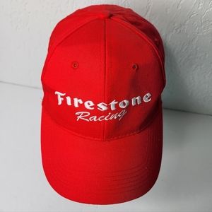 Red Firestone Racing Vintage Hat Cap White Embroidered Logo w Snapback Closure